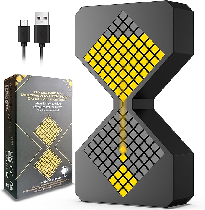 LED Digital Hourglass Timer, FJHEPERPOO 1-30 Minutes Sand Time Can Set Any Minute, A Sensory Toy for Relaxation, DIY Electronic Timer for Kitchen, Room Home Decor (Black)