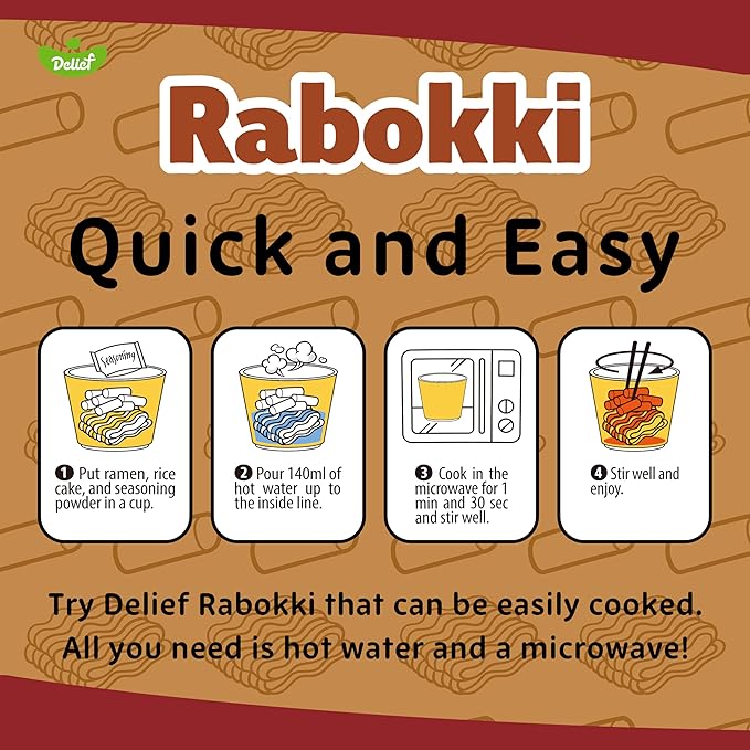 DELIEF Rabokki Jjajang Flavor 165g/5.82oz - Pack of 1, Korean Street Food, Ramen Noodle and Tteokbokki Rice Cake Combined in 1 - Quick and Easy Meal