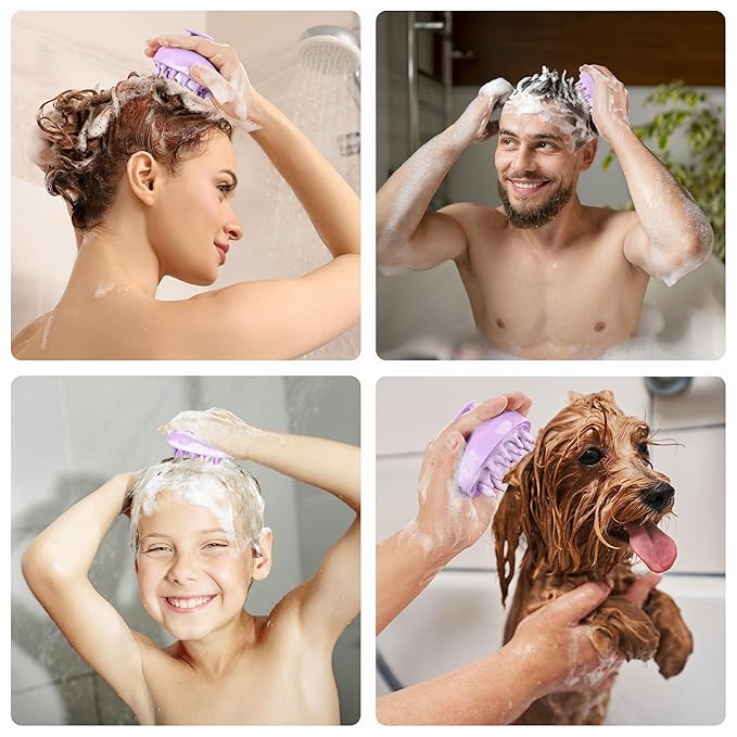 HEETA Scalp Scrubber Shampoo Brush, Scalp Massager Tool for Hair Growth, Soft Silicone Bristles for Dandruff Removal Wet Dry Use Women Men Kids Pet, Fit All Hair Types Care, Purple