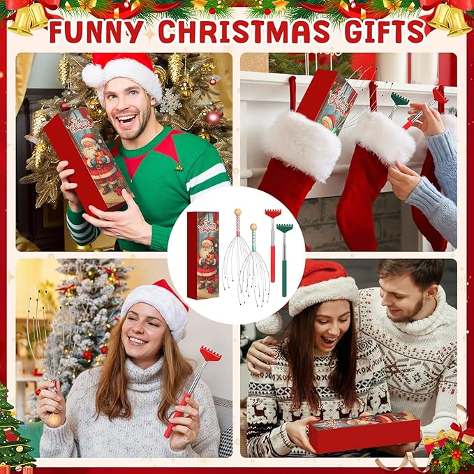 16 Pcs Head Massager and Back Scratcher with Christmas Gift Box, Scalp Massager Extendable Back Scratcher Tool for Body Relax Stress Relief Stocking Stuffers for Men Women (Claw)