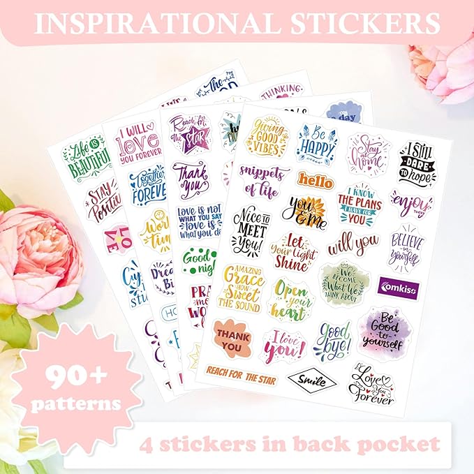 Gratitude Journal with 4 Inspirational Stickers: Undated Daily Gratitude Journal for Women and Men - More Happiness, Affirmation, and Mindfulness in A Few Minutes with Prompts & Quotes (Pink)