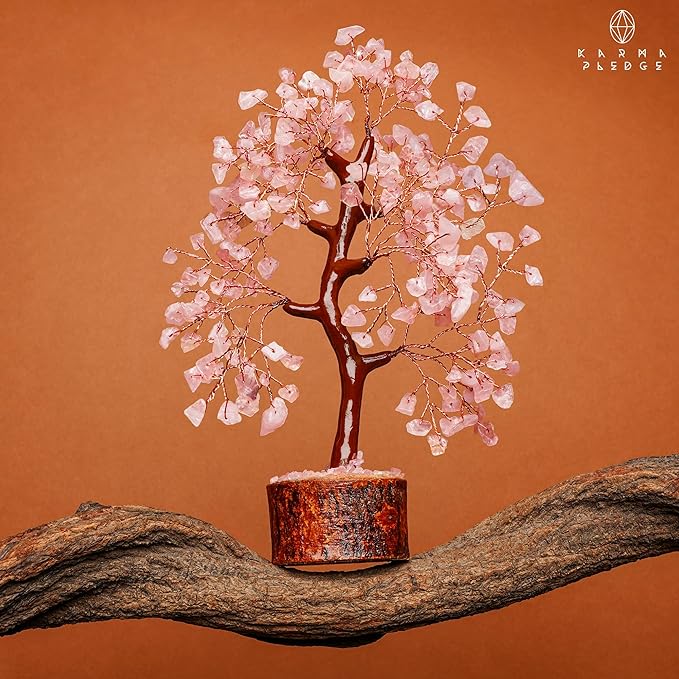 KARMAPLEDGE Rose Quartz Crystal Tree of Life for Women Office Decor, Good Luck, Money, Meditation, Positivity, Handmade Healing Crystal Stones Bonsai Tree Spiritual Birthday Gifts for Women