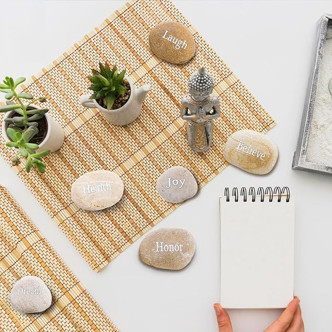 Jucoan 20 Pack Engraved Inspirational Stones with Words, 2-3 Inch Motivational Prayer Stones, Encouragement Gratitude Rocks Gift for Friends Family Birthday Easter, Zen Room Decor