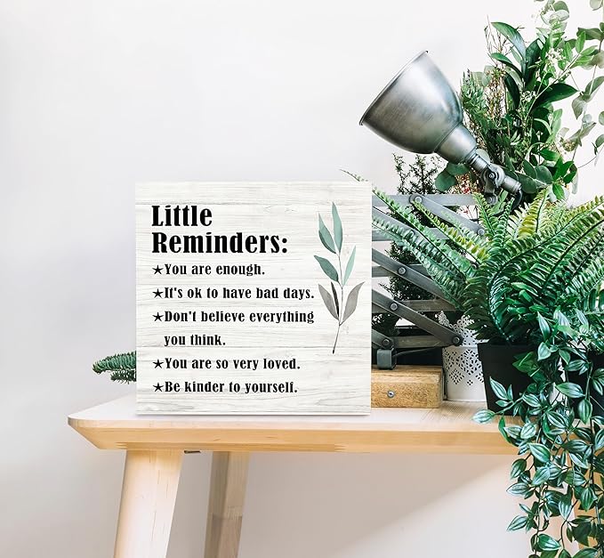 SRADMO Inspirational Little Reminders Wood Box Sign Desk Decor 6x6, Inspirational Desk Decor, College Motivational Positive Affirmation Gifts Box Sign For Office Home Dorm Tabletop Shelf Decoration
