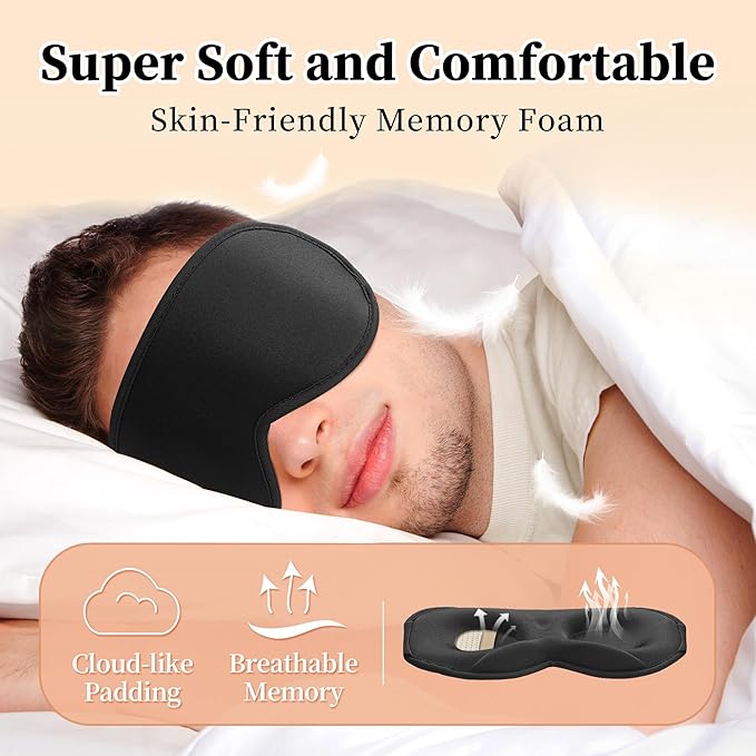 3D Sleep Mask for Men&Women, 2 Pack Contour Eye Masks for Sleep, Side Sleeping Mask for Men&Women, Blackout Eye Mask for Sleeping Eye Mask, Airplane Travel Essentials for Men, Meditation Black & Gray