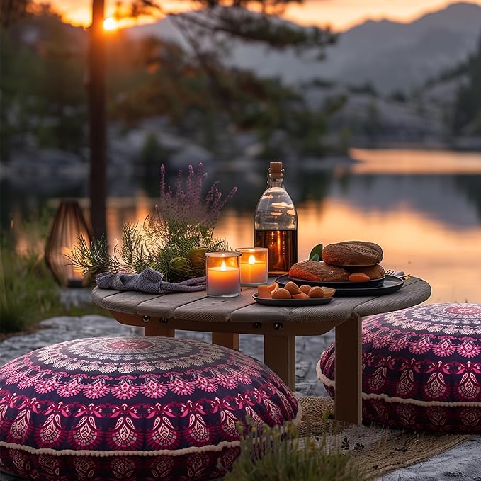 Codi Meditation Floor Pillow Set of 2, Round Large Pillows Seating for Adults, Bohemian Mandala Circle Cushion for Outdoor Fireplace Yoga Living Room, 32 Inch, Memory Foam Added, Purple Orchid New