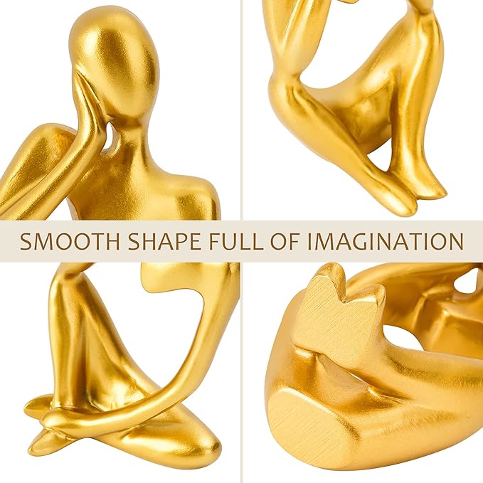 Thinker Statues and Sculptures,Sandstone Resin Thinker Statue Ornaments, Abstract Style Sculptures, Housewarming Gifts, Home Decorations, Living Room Desk Decor (Gold)