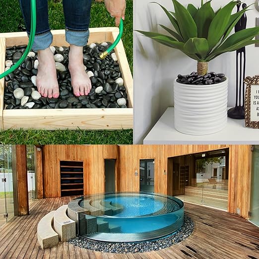 40lbs Black Pebbles for Landscaping, 1-2Inch Natural River Rocks for Aquarium, High Polished Decorative Stones for Vase Filler Fish Tank Gardening