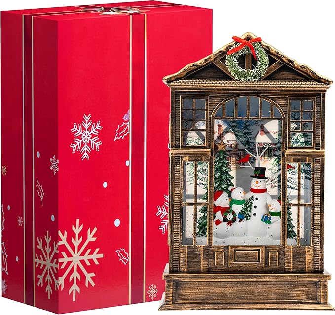 Christmas Snow Globe Swirling Glittering Snowman Choir Manger Scene, USB Lined/Battery Operated Lighted Snowman Carolers Musical Water Lantern for Christmas Festival Decoration Gifts