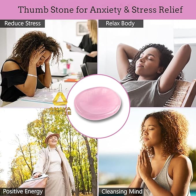 Rose Quartz Worry Stones – Crystal Thumb Worry Stone for Anguish, Stress – Relaxing and Soothing Balance Stones for Meditation, Stress Relief – Healing Stones and Crystals for Men and Women