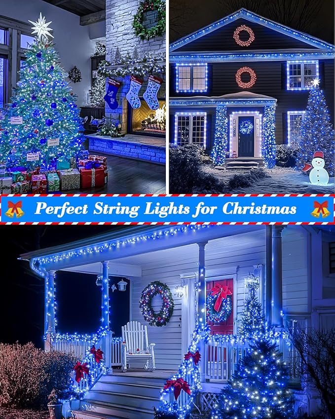 355FT 900 LED Blue and White Christmas Lights, Extra Long Outdoor String Lights Waterproof, Timer & Memory, 8 Modes Dimmable Plug in Fairy Lights for Outside Tree Wedding Patry Holiday Decorations