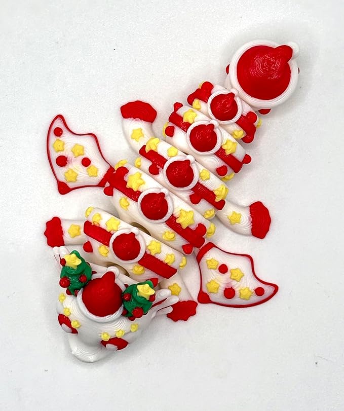 Fidget Toy Dragon Egg Santa Hat Container with Flexible Articulated Christmas Dragon, 3D Printed, Birthday Gift, Christmas Holiday Present, Stocking Stuffer, Easter Basket Filler