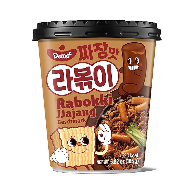 DELIEF Rabokki Jjajang Flavor 165g/5.82oz - Pack of 1, Korean Street Food, Ramen Noodle and Tteokbokki Rice Cake Combined in 1 - Quick and Easy Meal