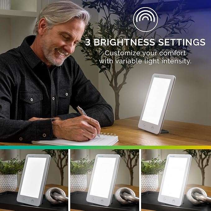Verilux HappyLight Lumi Plus - Light Therapy Lamp with 10,000 Lux, UV-Free, LED Bright White Light with Adjustable Brightness, Countdown Timer, & Detachable Stand - Boost Mood, Sleep, and Focus