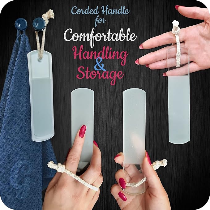 GLADZY Czech Glass Foot File Callus Remover – Double Sided Etched, Different Grit Coarse & Fine Surfaces for Hard Skin & Cracked Heels, Professional Pedicure Tool, Washable Reusable, Made in EU