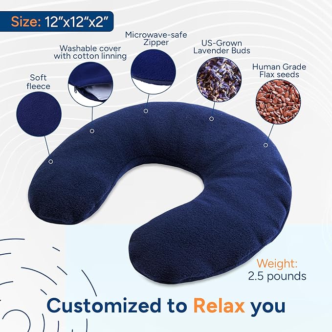 SunnyBay Microwave Heating Pad, Microwavable Heated Neck Pillow for Moist Hot Therapy, Aromatherapy Heated Neck and Shoulder Wrap with Flaxseed and Lavender Filling, 2.5 lbs, Navy Blue