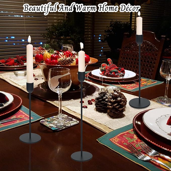 18 PCE Black Candle Holders Set, Vintage Taper & Pillar Candle Sticks for Wedding, Dining Table, Fireplace Mantel, Elegant Home Decor, Housewarming Gift, Festive Centerpiece