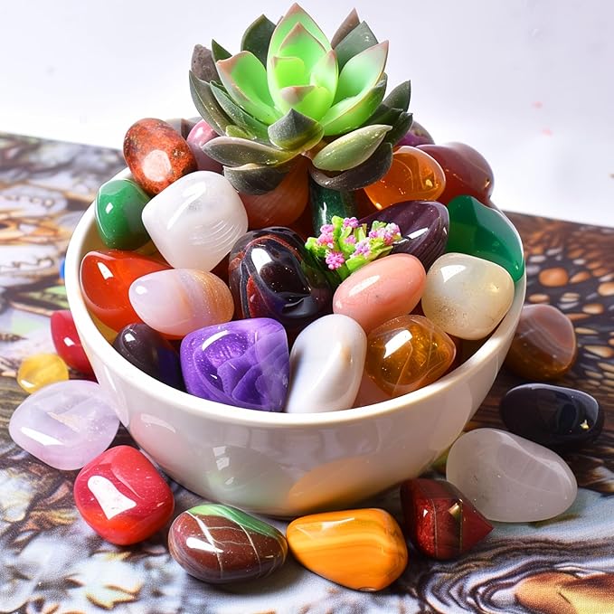 Polished Stone Set, Limited Edition, 1.8 lbs, 0.8 Inches, 25 Types of Extra Large Tumbled Gemstones and Crystals in Bulk for Healing, Reiki, Meditation, and Witchcraft