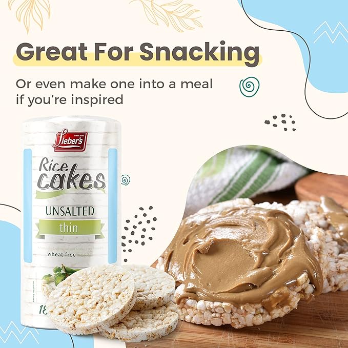 LIEBERS Rice Cakes, Kosher Certified Snack, Dairy Free, Wheat Free, Gluten Free, And Vegan options (pack of 3) (Unsalted)