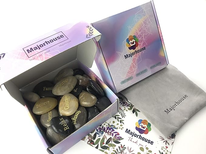 24pcs Engraved Inspirational Stone,Gift Healing Zen Therapy Pocket Hope Thanks Stone With Inspiring Prayer Words,Blessing Stones.