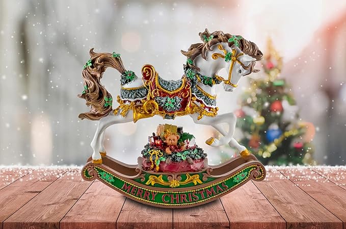 Merry Christmas Rocking Horse Musical Figurine