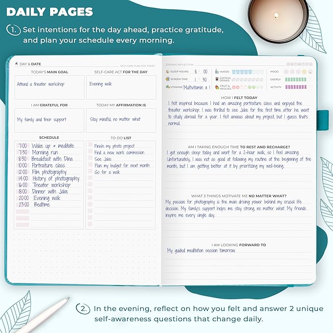 Clever Fox Self-Care Journal – Daily Reflection Notebook – Mental Health & Personal Development Planner, Meditation & Mood Log, A5 (Aquamarine)