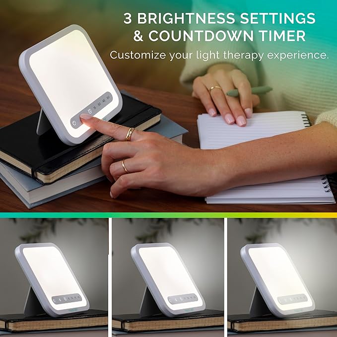 Verilux HappyLight Mini - Portable & Compact Light Therapy Lamp with 10,000 Lux, UV-Free, LED Light with Adjustable Brightness - Boost Mood, Enhance Sleep, & Focus - Small Sun Lamp for Winter Blues