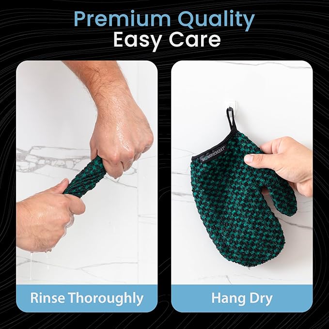 Japanese Exfoliating Mitt 2-Pack - Charcoal & Silver Ion Exfoliating Gloves for Shower - Soft Inner Fabric Gentle Exfoliation & Deep Cleansing Body Scrub Gloves for All Skin Types - 1 Blue, 1 Green
