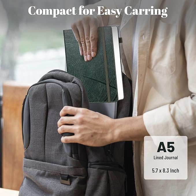 CAGIE Lined Journal for Women & Men, Tree Growth Ring Leather Bound Journal Notebook, 256 Pages 100 GSM Journals for Writing, A5 Hardcover Journaling Notebooks for Work, Note Taking