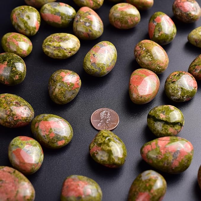 Polished Stone Set Unakite Crystals, 0.8" Handpicked Tumbled Gemstones Rocks, Pebbles for Reiki, Chakra, Healing, Home Decor