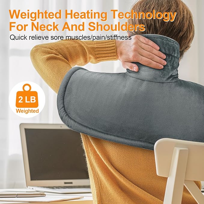 Heating Pad for Neck and Shoulders and Back, Christmas Birthday Gifts for Women Mom Wife Men Dad, Mothers Day Gifts, Weighted Neck and Shoulder Heating Pads, 6 Heat Settings 4 Auto-Off,17"x23" Gray