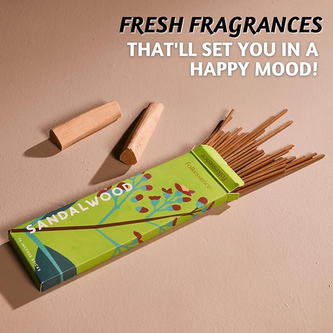 Folkulture Sandalwood Incense Sticks for Home | Pack of 75 Organic Insence-Sticks Sandalwood with 45 Mins Burn Time | Non Toxic Incents for Meditation & Spiritual Practice Inscents-Sticks