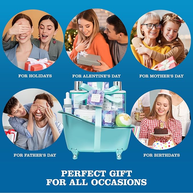 Bath and Body Basket Set Luxury EUCALYPTUS & Mint Spa Gift Basket for Women, Unique Bath Gift Baskets Gifts, Home Spa Kit Christmas Gifts for Women, birthday gift baskets for Dad Mother's Day