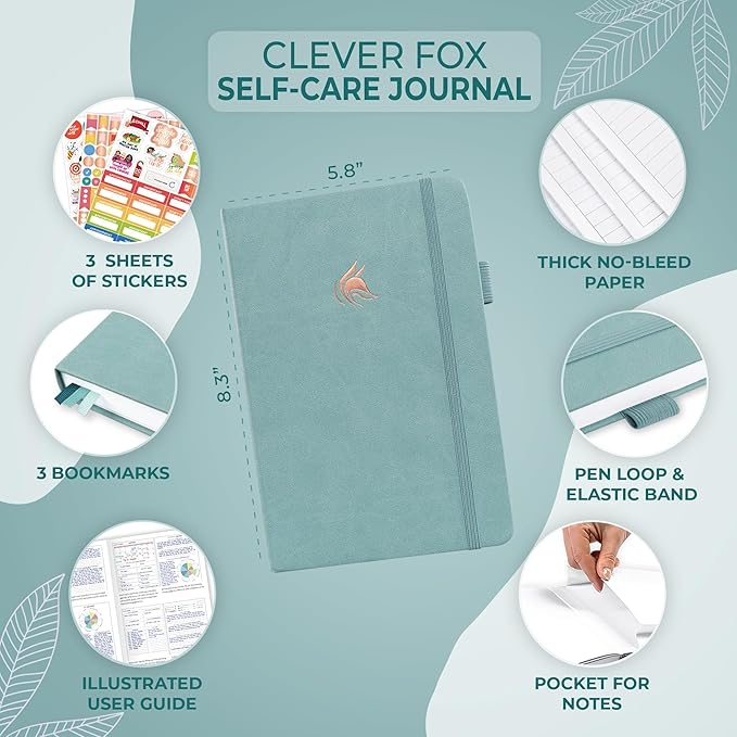Clever Fox Self-Care Journal – Daily Reflection Notebook – Mental Health & Personal Development Planner, Meditation & Mood Log, A5 (Blue Surf)