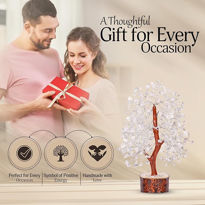 YATSKIA Clear Quartz Crystal Tree - Sculpture, Handmade 100% Natural Gemstones, Customizable, Home Decor, Feng Shui, Housewarming Gift