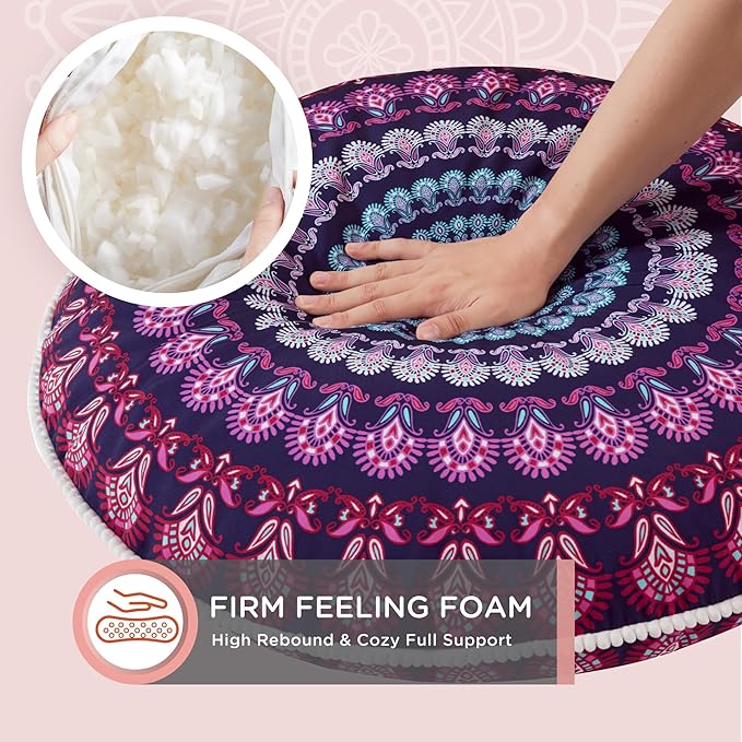 Codi Meditation Floor Pillow Set of 2, Round Large Pillows Seating for Adults, Bohemian Mandala Circle Cushion for Outdoor Fireplace Yoga Living Room, 32 Inch, Memory Foam Added, Purple Orchid New