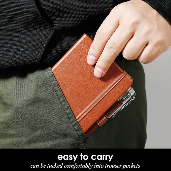 3 Pack Pocket Notebook Journals, Small Notepad Notebooks for Note Taking, A6 Mini Note pads with Pen Holder, 408 Lined Pages, 3.7" x 5.7", Black, Brown, Blue