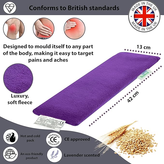 Microwavable Heating Pad for Neck, Back & Shoulders - Heating Bean Bag Microwavable Pillow - Cleaned Wheat & Lavender Aromatherapy Heating Pad Wrap - Amazing Health, Purple