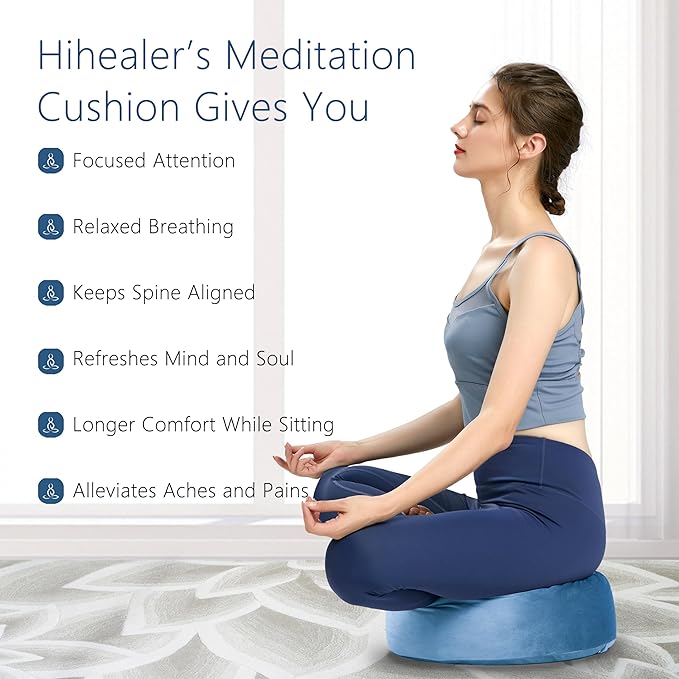 Hihealer Meditation Cushion, Traditional Tibetan Meditation Pillow Velvet Cover - Large Floor Cushion Seating for Adults - Yoga Buckwheat Bolster for Women、Moms
