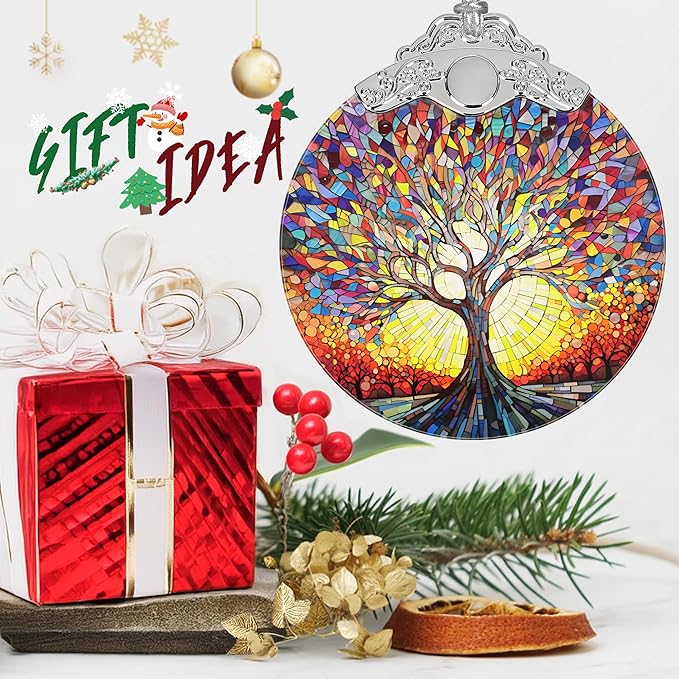 Christmas Ornaments - Stained Glass Tree of Life - Traditional Christmas Decor - Multicolor - Glass - Hanging Ornaments - 1 Count - Unscented - Ideal for Gifting