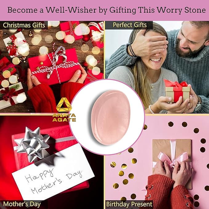 Rose Quartz Worry Stones – Crystal Thumb Worry Stone for Anguish, Stress – Relaxing and Soothing Balance Stones for Meditation, Stress Relief – Healing Stones and Crystals for Men and Women