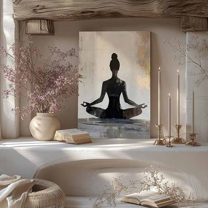 GELDSTEI Framed Zen Wall Art, Modern Yoga Girl Canvas Painting, Tranquil Meditation Wall Decor, Spiritual Aesthetic Picture, Calming Mindfulness Poster Prints for Living Room Spa Yoga Studio 16"x24"