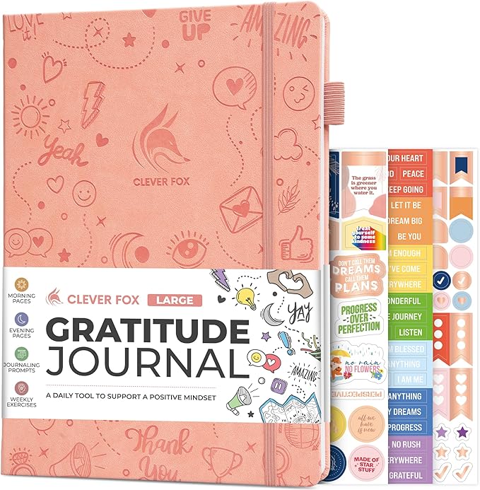 Clever Fox Gratitude Journal Large – Happiness, Positivity & Affirmation Journal – Inspirational Daily Notebook, 3 Months, 8.3x11” (Peach Pink)