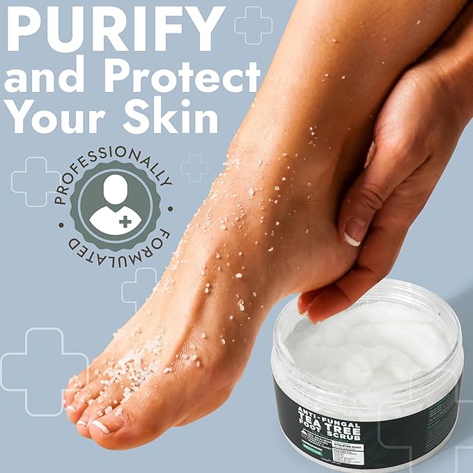 Foot Scrub with Tea Tree Oil | Callus Remover For Feet | Exfoliating Scrub with Salicylic and Glycolic Acid for Dead Skin, Athleteβs Foot, Warts, Corns, Rashes, Foot Odor, Insect Bites and Foot Care
