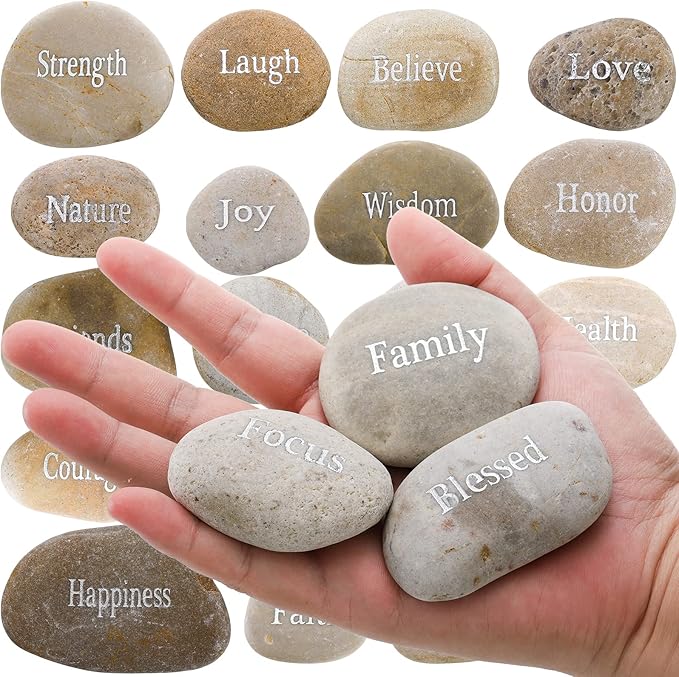 Jucoan 20 Pack Engraved Inspirational Stones with Words, 2-3 Inch Motivational Prayer Stones, Encouragement Gratitude Rocks Gift for Friends Family Birthday Easter, Zen Room Decor