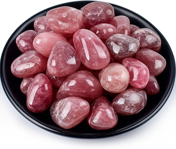 Polished Stone Set Strawberry Quartz Crystals, 0.8" Handpicked Tumbled Gemstones Rocks, Pebbles for Reiki, Chakra, Healing, Home Decor