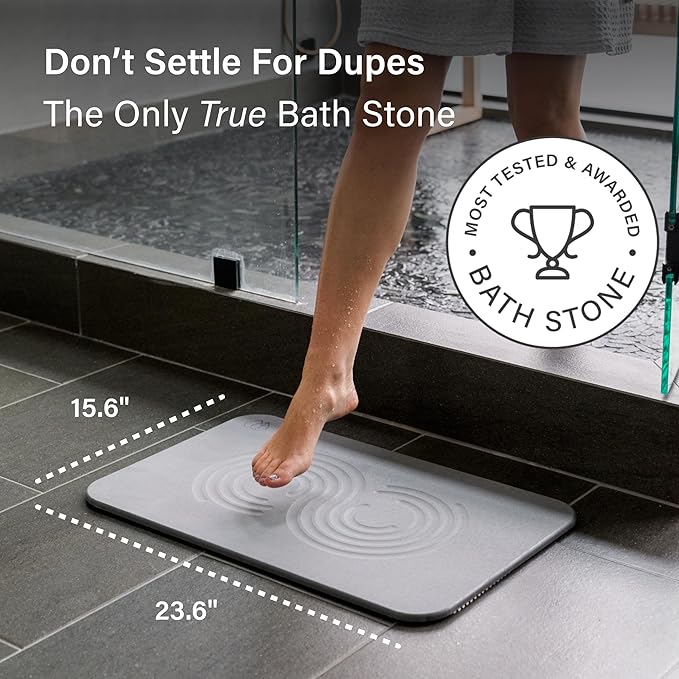 Dorai Home Bath Stone Mat 23.6"x15.4" – Quick-Dry, Non-Slip Diatomite Stone Bath Mat for Bathroom, Zen Slate