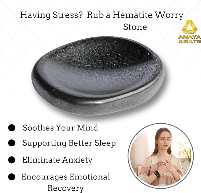 Hematite Worry Stones – Crystal Thumb Worry Stone for Anxiety, Stress – Relaxing and Soothing Balance Stones for Meditation, Stress Relief – Healing Stones and Crystals for Men and Women