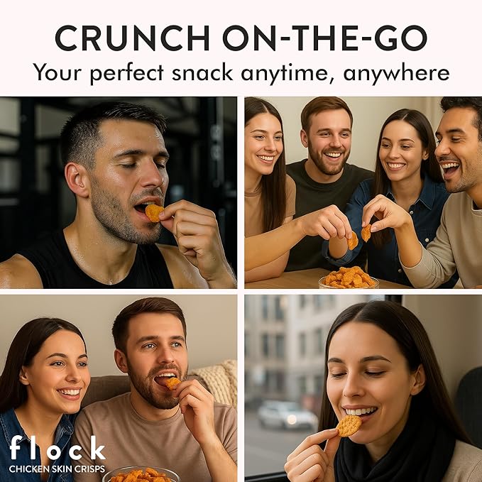 Flock Keto Chicken Skin Chips โ Original Flavor, Low Carb, High Protein, Gluten-Free Chicken Crisps, Keto Snack, Low Carb Chips, Protein Crackers, Diet Snacks, 8-Pack (1oz)