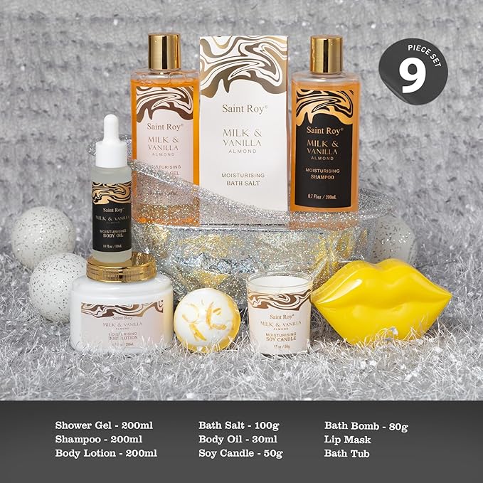 Spa Gift Basket, Luxury bath kit Christmas Gifts for Women, Bath and Body Almond Milk Vanilla Spa Gifts for Women, Bath Gift Set Shower Gel, Scent Lotion, Lip Mask, Birthday Holiday Bridal Shower